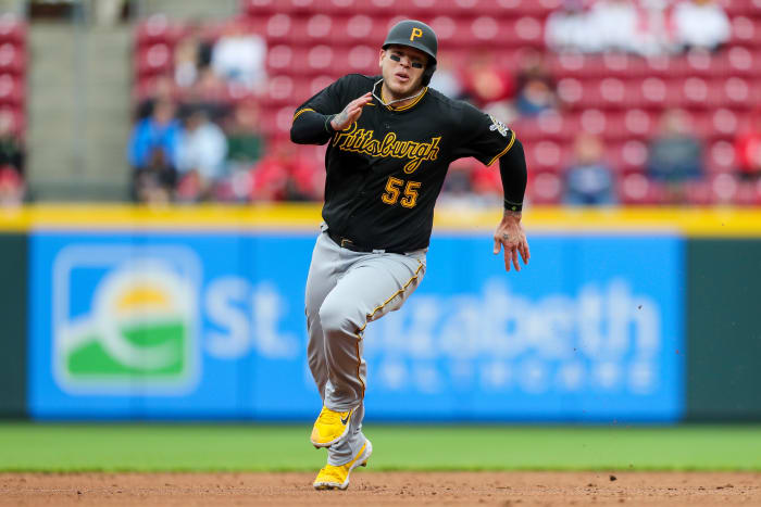 Pittsburgh Pirates catcher Roberto Pérez (55) runs the bases. (2022)